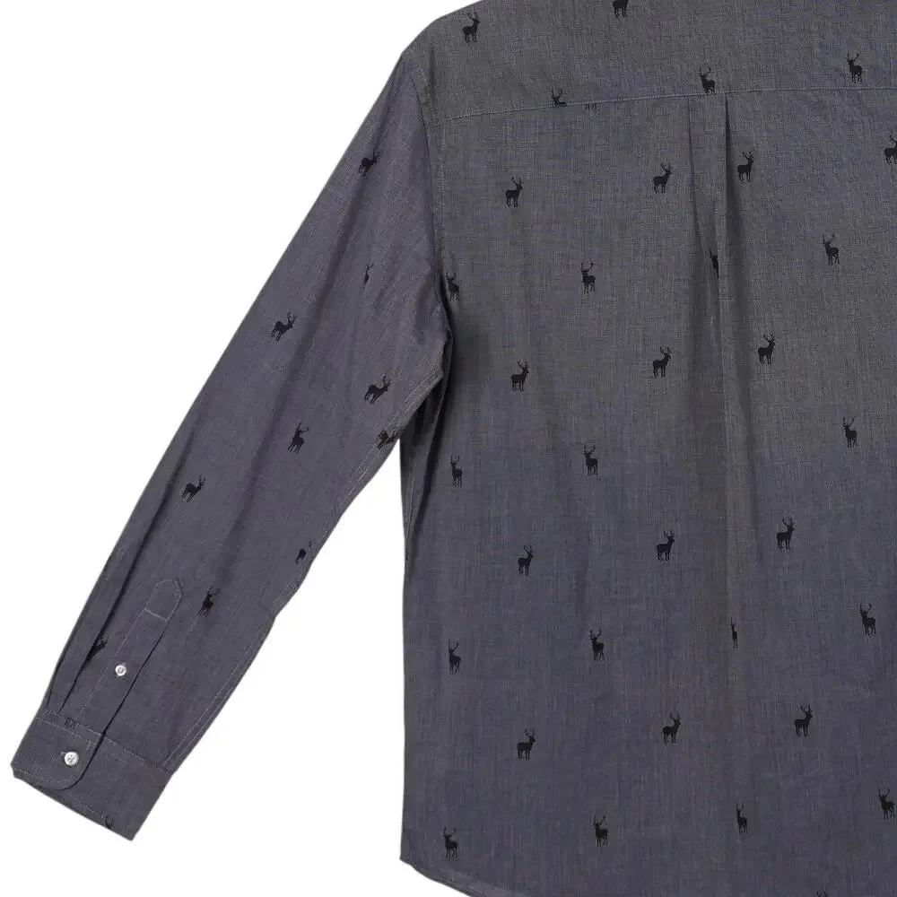 NWT Chaps Button-Up Shirt Men L Gray Deer Elk Print Long Sleeve Cotton Blend - Picture 6 of 8